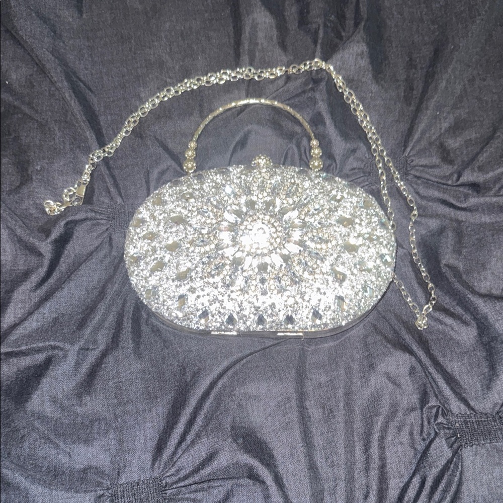 Elegant Silver Crystal Evening Clutch